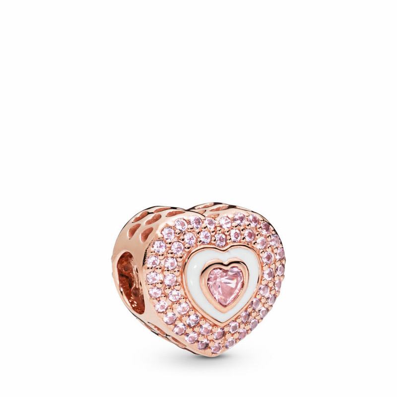 Pandora Hearts On Hearts Charm - Pandora Rose/Enamel/Pink/Crystal - Canada | EX5195KV